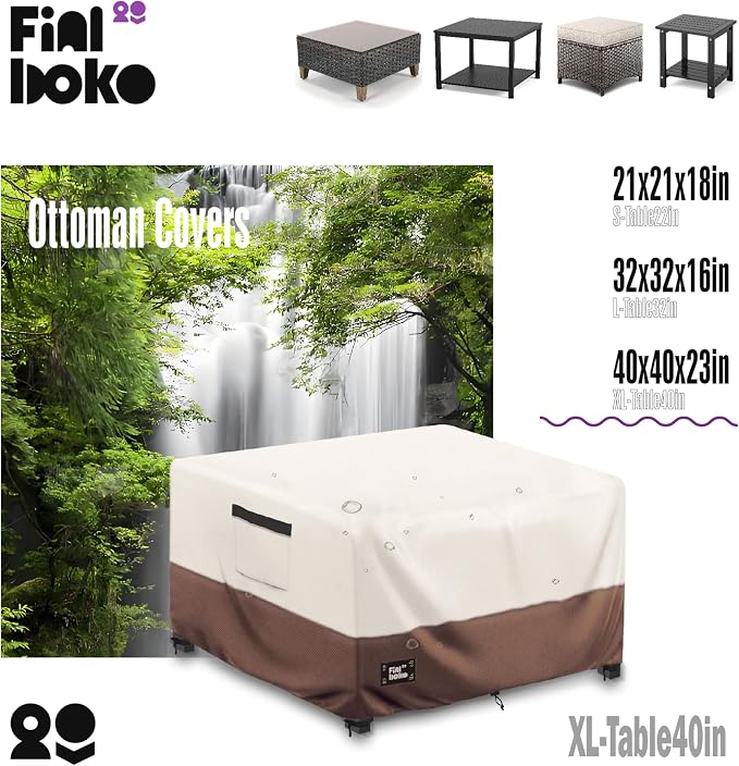 Patio Ottoman Cover, 100% Waterproof 600D Heavy Duty Outdoor Table Cover - Image 3