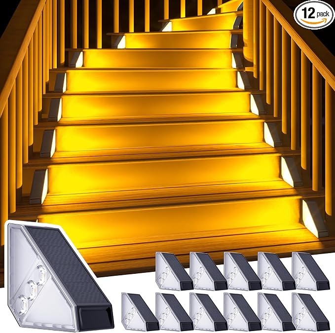 ROSHWEY Solar Step Lights for Outside, 12 Pack Solar Stair Lights Outdoor by ROSHWEY
