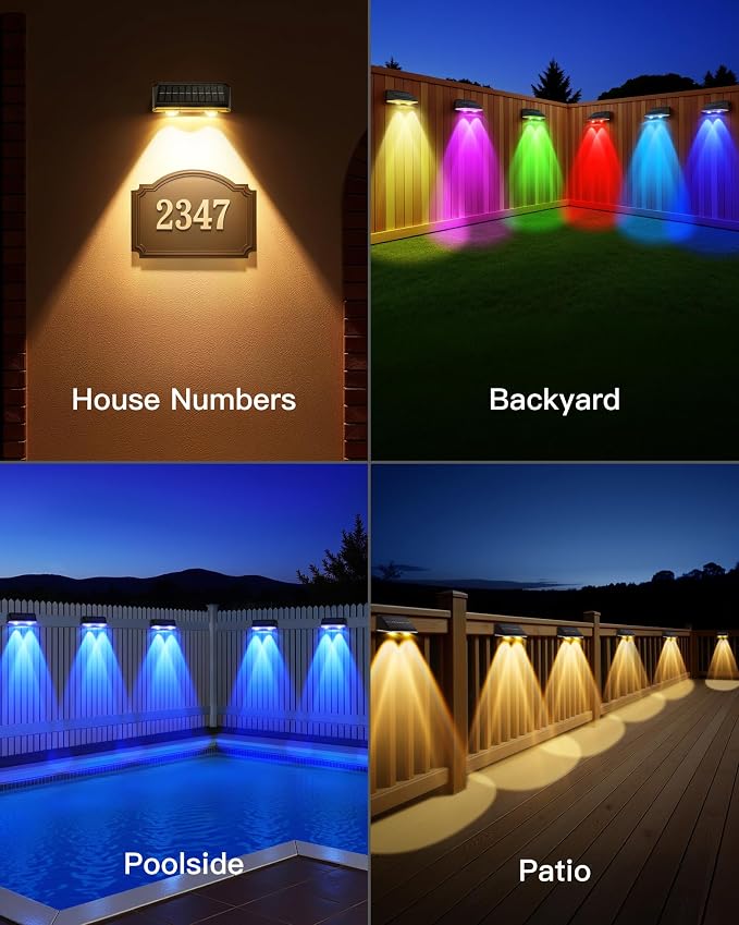 Solar Fence Lights Outdoor, 2 Pack IP65 Waterproof Fence Lights Solar Powered - Image 5