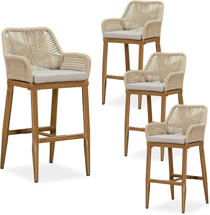 PURPLE LEAF Outdoor 29" Bar Stools Set of 4, Boho Patio Bar Height Chair by PURPLELEAF