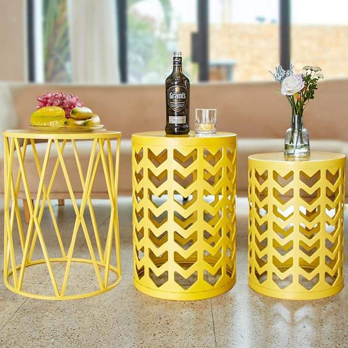 Nesting Side Table Set of 3 Decorative Round Garden Stools - Image 5