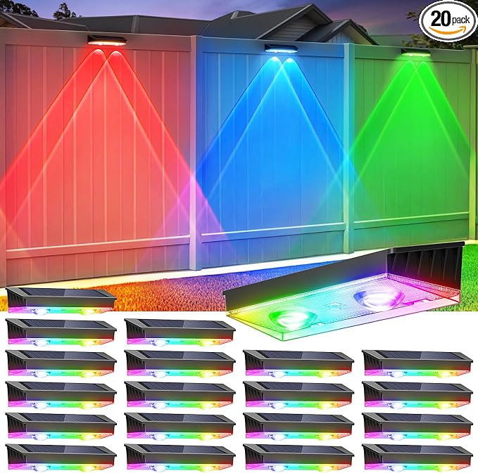 Solar Fence Lights Outdoor, 20 Pack Warm White/RGB Fence Solar Lights by Etetale