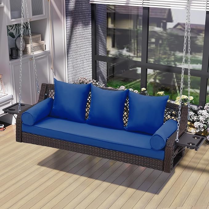 3 Seat Porch Swing, Wicker Patio Swing - Image 6
