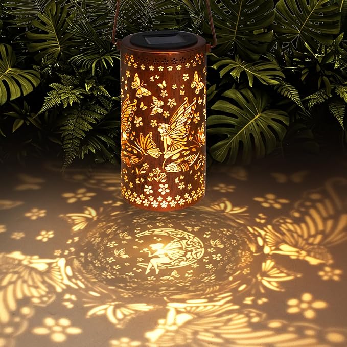 Solar Lanterns Outdoor Hanging Lantern Lights, Fairy Metal Decor by DIBIEECN