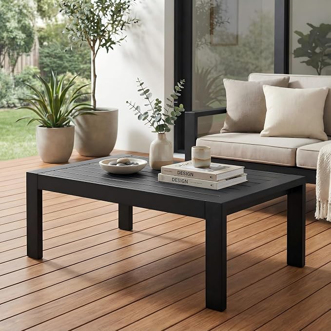 Solaste Aluminum Outdoor Coffee Table, All-Weather Rectangle Metal Patio Coffee by Solaste