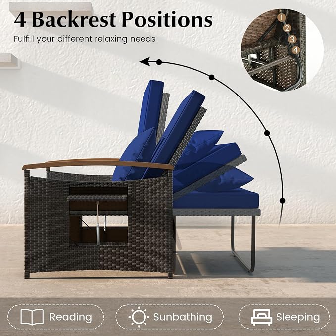 COSTWAY Patio Rattan Daybed, Outdoor Loveseat Sofa - Image 4