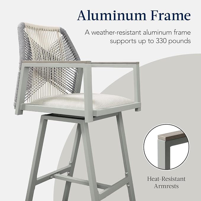 Best Choice Products Outdoor Bar Stools Set of 2, Bar Height, 360° Swivel - Image 8