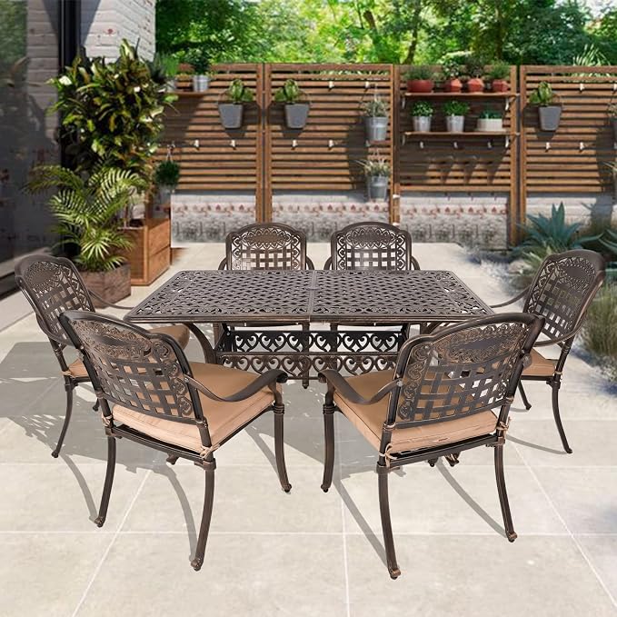 Grepatio 7 Piece Patio Dining Set Outdoor Dining Table Set Cast Aluminum - Image 8