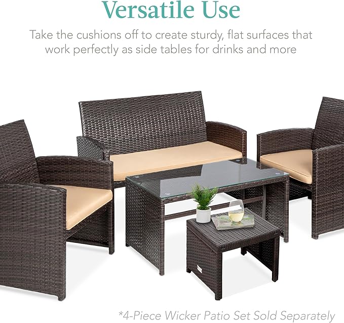Best Choice Products Set of 2 Wicker Ottomans, Additional Seating, Side Table - Image 4