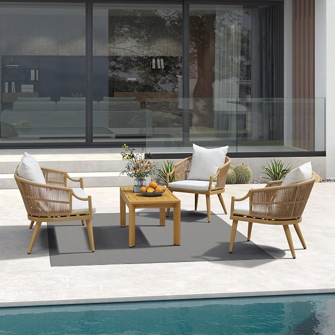 PURPLE LEAF 4-Pieces Wicker Patio Conversation Set Outdoor Rattan Sofa Patio - Image 2