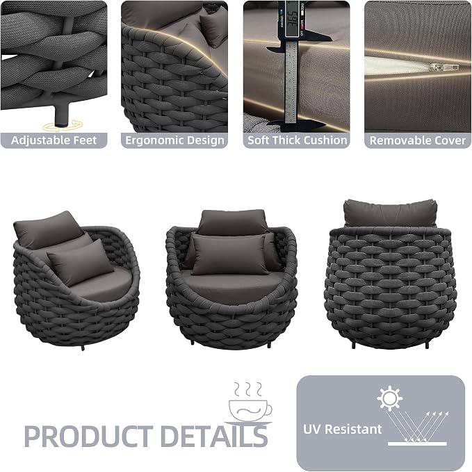 TWT Patio Sofa All-Weather Textilene Rope Balcony Furniture - Image 3