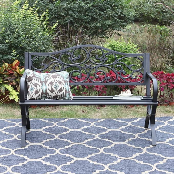 Sophia & William 50" Outdoor Garden Bench Patio Park Bench, Cast Iron Metal - Image 7