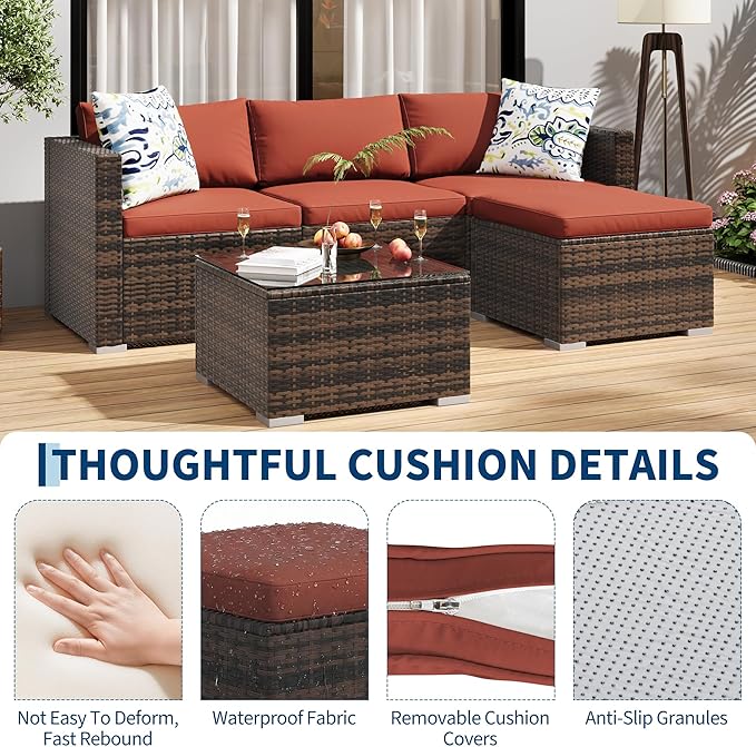 GAOMON 5-Piece All-Weather Patio Furniture Set, Convertible Outdoor Sectional - Image 4