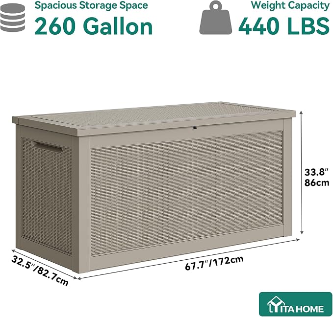 YITAHOME 260 Gallon XXL Large Deck Box, Outdoor Resin Storage Box, Lockable - Image 7