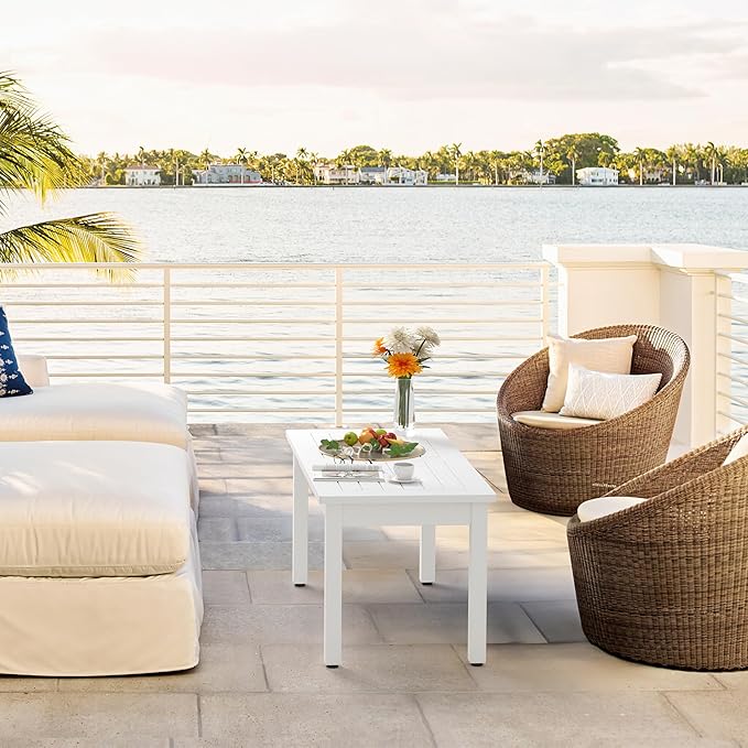 LUE BONA Outdoor Coffee Table Rectangle, 42.5" HDPS Patio Coffee Tables - Image 2