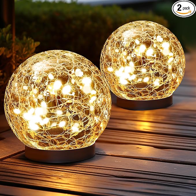 Solar Globe Lights Outdoor Waterproof-Solar Balls Garden-Cracked Glass Ball by JKIMK