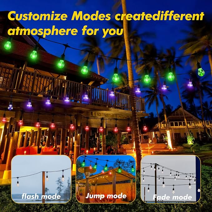 Auroraworld 48FT Solar RGB Outdoor String Lights, Dimmable Waterproof LED Patio - Image 3