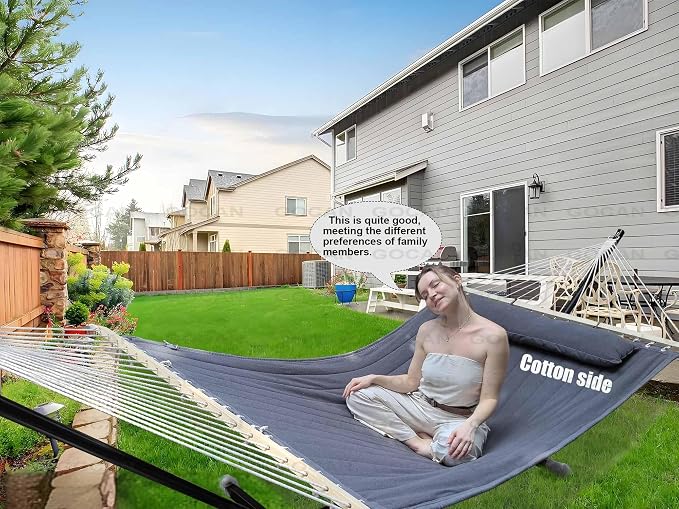 Double Hammock with Quilted Fabric and Spreader Bars, Longer and Sturdier - Image 4