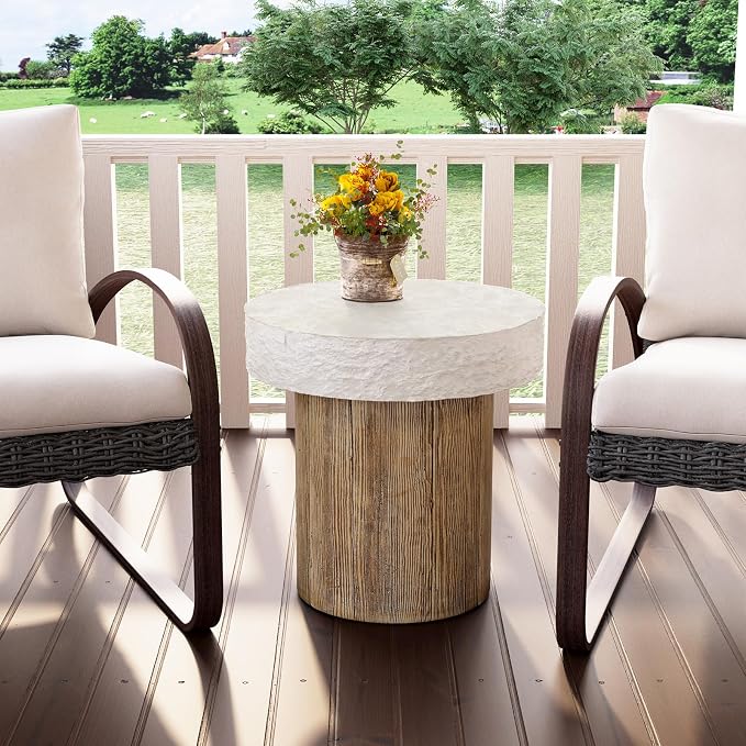 COSIEST Outdoor Medium Side Table, Patio Coffee Table, 19.7 inches Round MgO - Image 2
