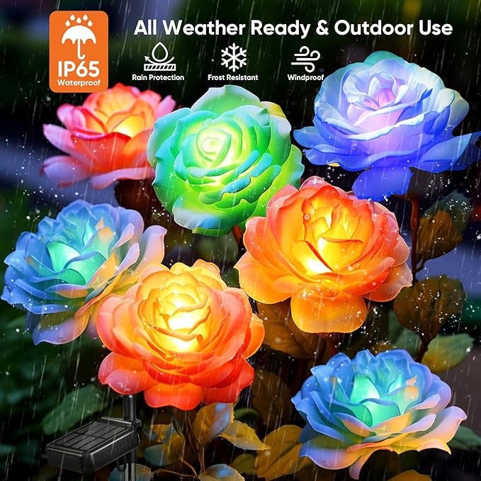 Solar Rose Lights Outdoor: 10 Pack IP65 Waterproof 7-Color Changing LED Flower - Image 4