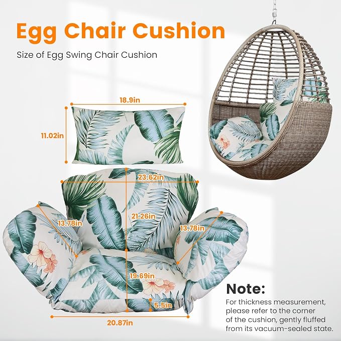 Egg Chair Cushion, Hanging Basket Hammock Seat Cushion, Thick Soft Egg Swing - Image 2