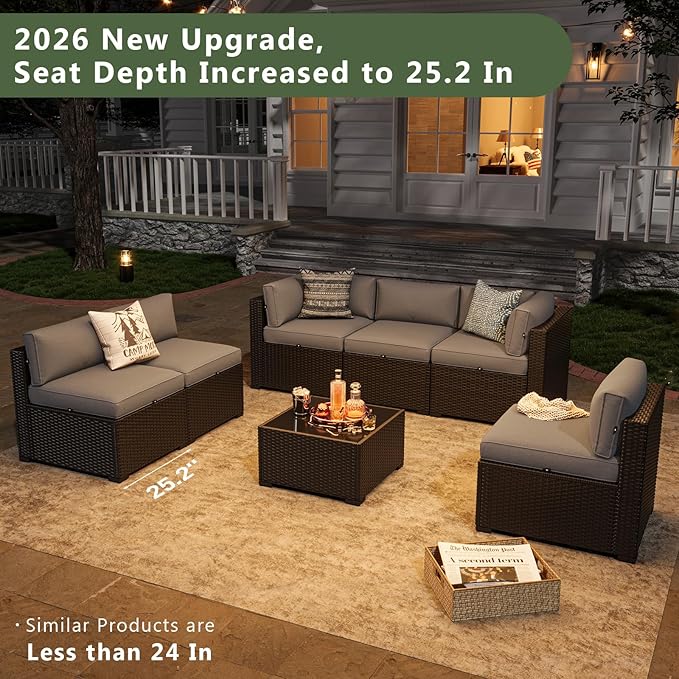 Aoxun 7 Piece Patio Furniture Set Wicker Rattan Patio Sectional Sofa Set - Image 2