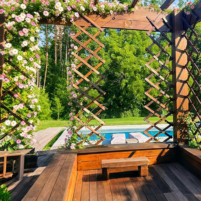 2 Pcs Expandable Garden Trellis, Wooden Lattice Wall Fence Trellis - Image 4