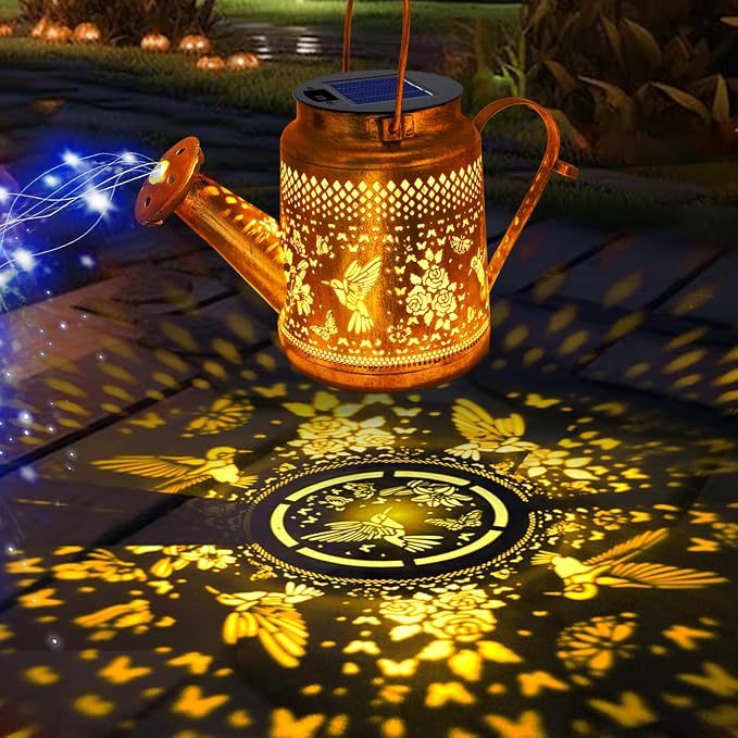 Solar Lanterns Outdoor Waterproof, Hummingbird Watering Can Garden Decor - Image 4