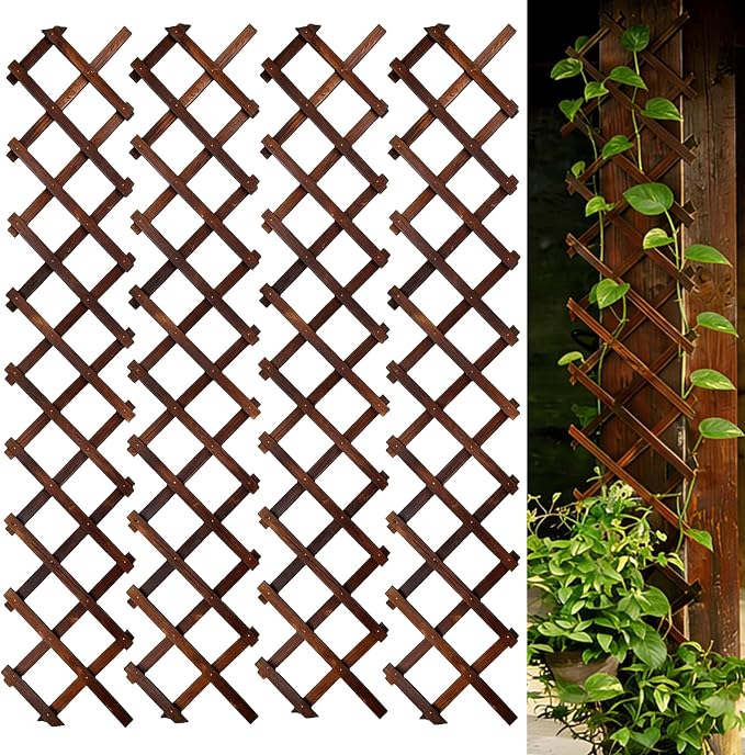 4 Pcs Expandable Garden Trellis, Wooden Lattice Wall Fence Trellis by Bounmer