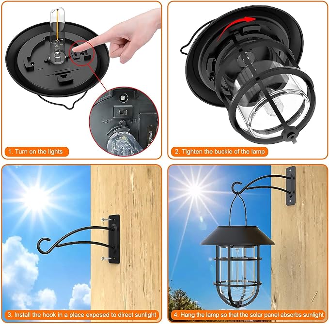 Solar Lantern Hanging Solar Lights Outdoor, Waterproof Metal Wall Lantern - Image 8