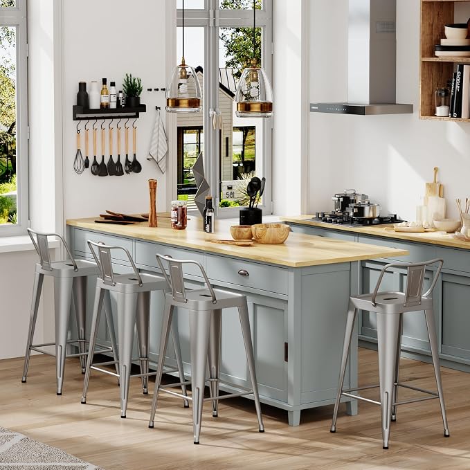 Metal Bar Stools Set of 4 Indoor/Outdoor Counter Height Bar Chairs - Image 3