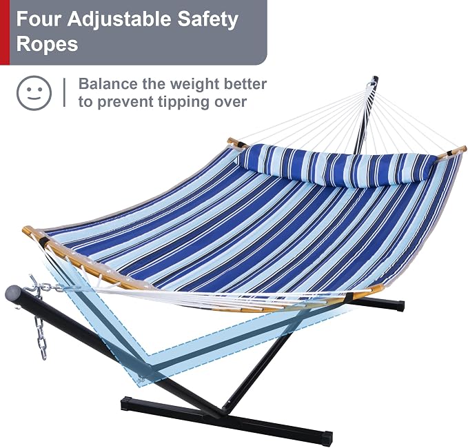 12 Ft Hammock with Stand for Outside, 2 Person Hammock Freestanding with Curved - Image 3