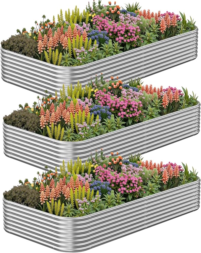 3 Pack 6x3FT Corrugated Galvanized Steel Raised Garden Bed Outdoor, Metal Above by CATMANOR