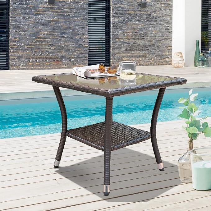Patiorama Outdoor Wicker Patio Side Table, Weather Resistant Rattan Coffee Table - Image 9