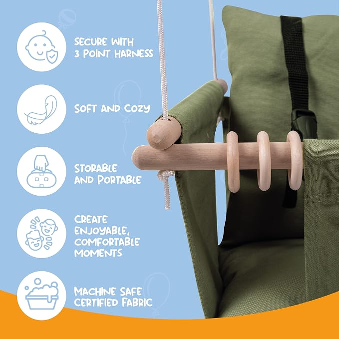 Indoor Outdoor Baby Swing with 3-Point Harness and Hardware - Image 5