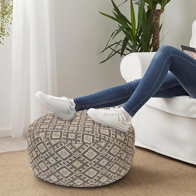Woven Inflatable Ottoman D21”x H10” Outdoor Indoor Pouf Patio Footrest Stool - Image 7