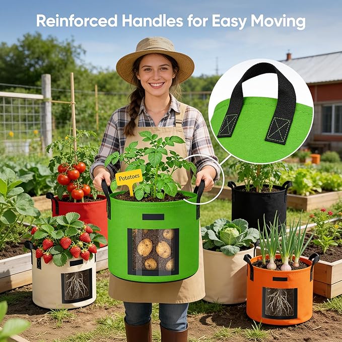 10 Gallon Potato Grow Bags: Set of 5 Colorful Gardening Supplies Fabric Pots - Image 6