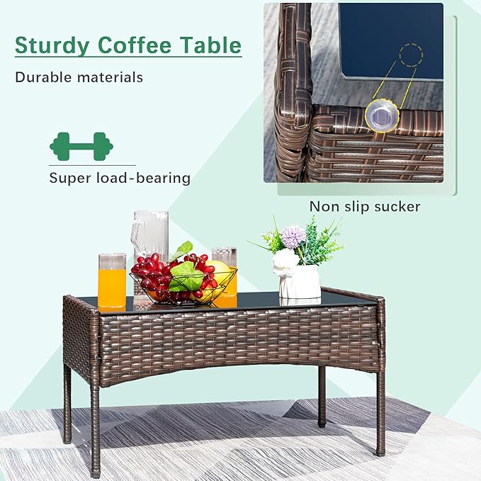 Greesum Patio Furniture 4 Pieces Conversation Sets Outdoor Wicker Rattan Chairs - Image 4
