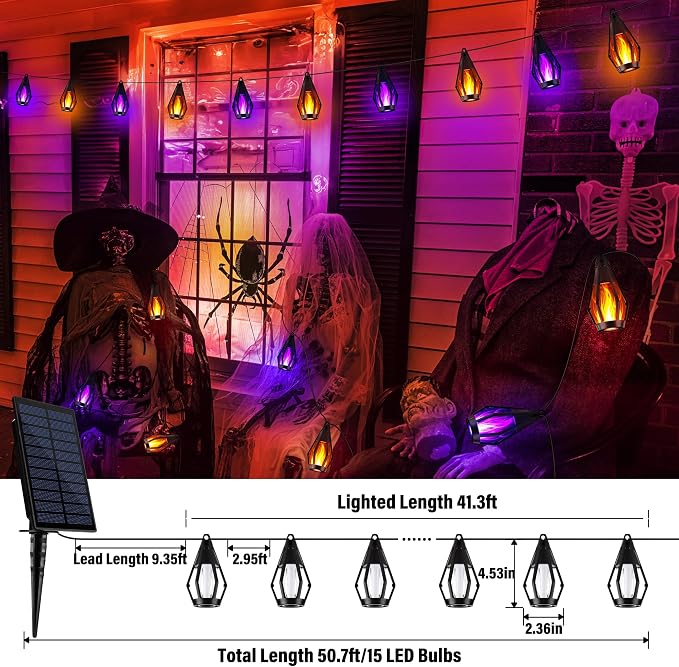 Flacchi Solar Flame String Lights - 42ft 15 LED Lights Outdoor Solar String - Image 3