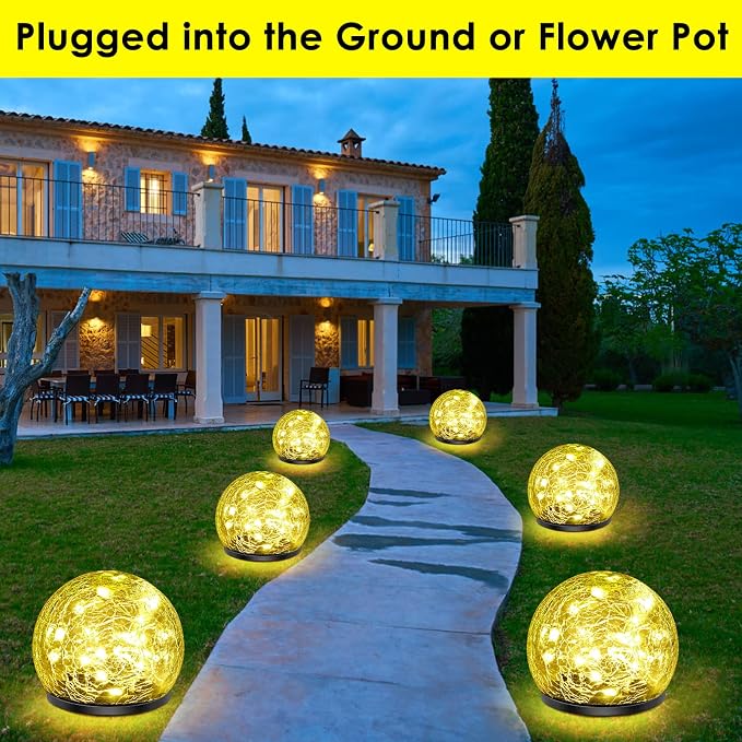 2 Pack 60 LED Solar Garden Lights Outdoor Decoration, Cracked Glass Solar Globe - Image 3