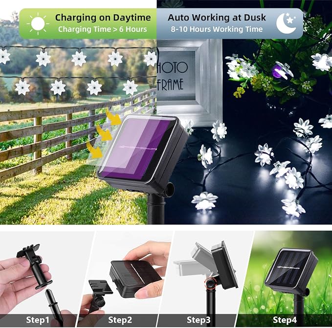 ITICdecor Solar Flower String Lights Outdoor Waterproof 50 LED Upgraded Flower - Image 4