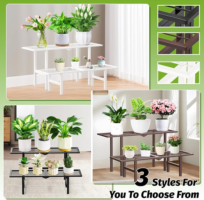 2 Tier Plant Stand Indoor Outdoor, Foldable Metal Separated Ladder Plant Stands - Image 9