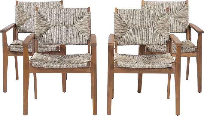 Merax 5-Piece Outdoor Dining Set, 47.24'' Round Acacia Wood Table & 4 Wicker - Image 6