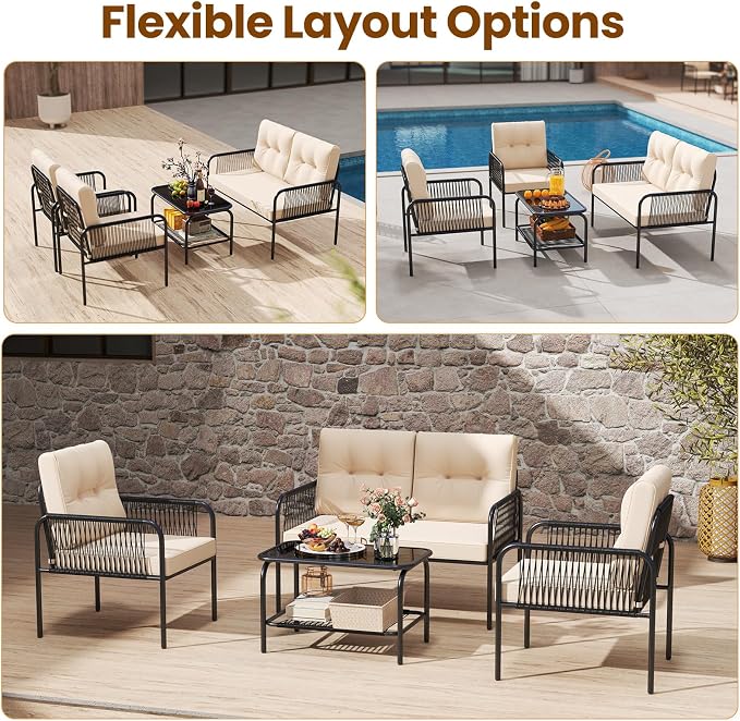 Tangkula 8 Pieces Patio Furniture Set, PE Rattan Sofa Chairs - Image 7