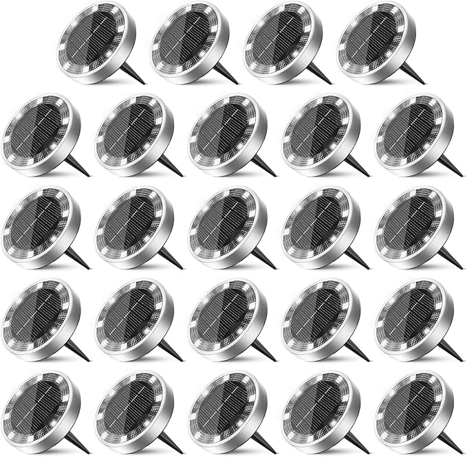 24 Pack Solar Ground Lights Outdoor, 8 LED Mini Flat Solar Disk Lights by Unknown
