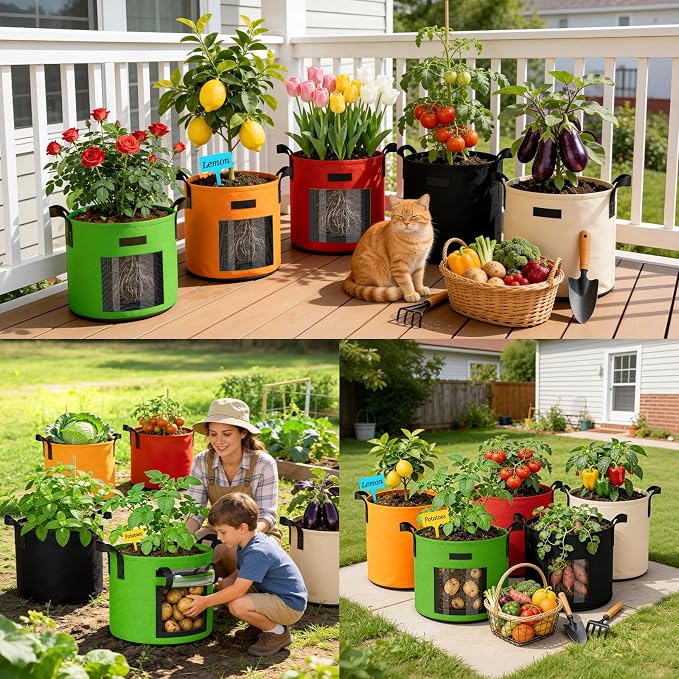 15 Gallon Potato Grow Bags: Set of 5 Colorful Gardening Supplies Fabric Pots - Image 8