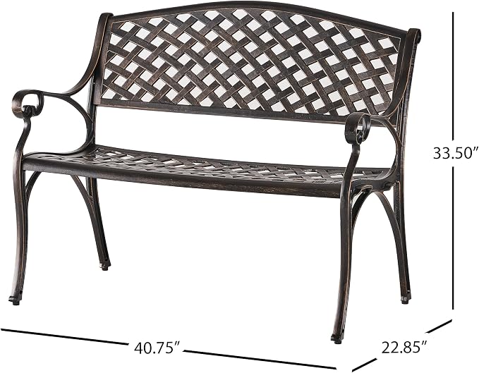 Christopher Knight Home Eastwood Antique Copper Cast Aluminum Bench - Image 3