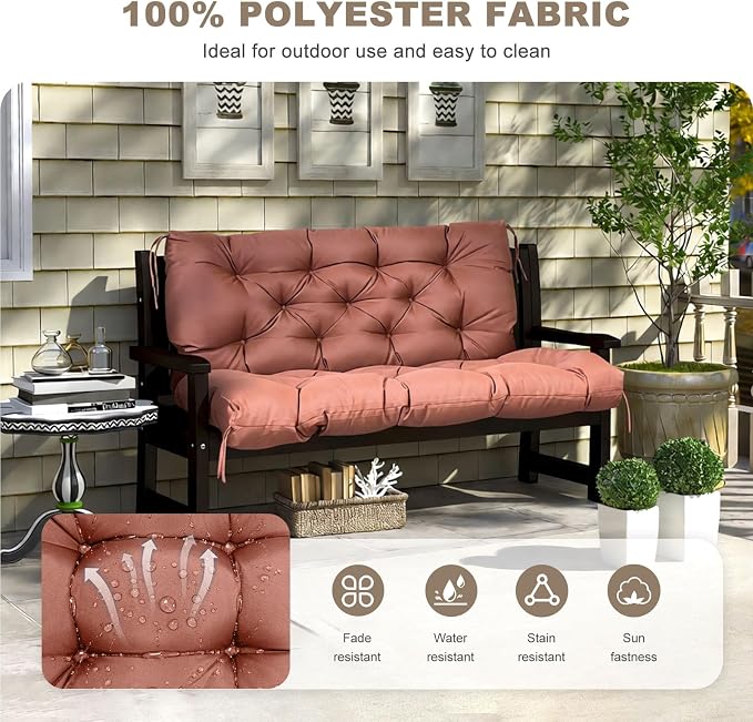 Porch Swing Cushion with Backrest, Waterproof Bench Cushion - Image 2