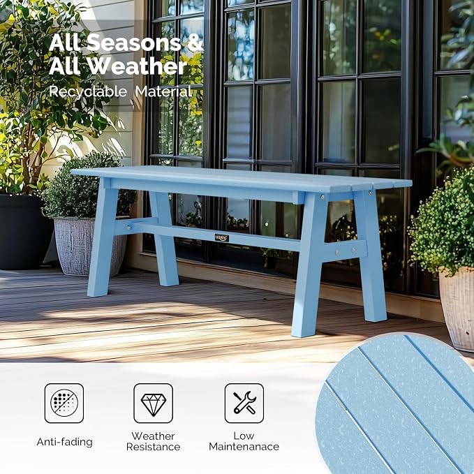 VINGLI 47” Outdoor HDPE Bench, Weatherproof Garden Bench w/Metal Legs, Poly - Image 4