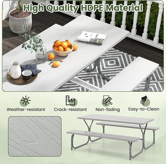 Giantex 6FT Picnic Table Bench Set Outdoor Camping All Weather Metal Base - Image 6